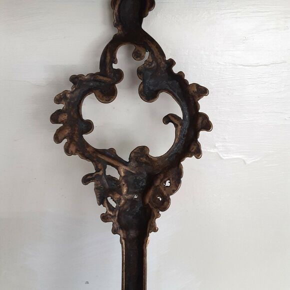 Antique architectural salvage wall decor 12"X4 key escutcheon? bronze tone relic - Picture 5 of 5